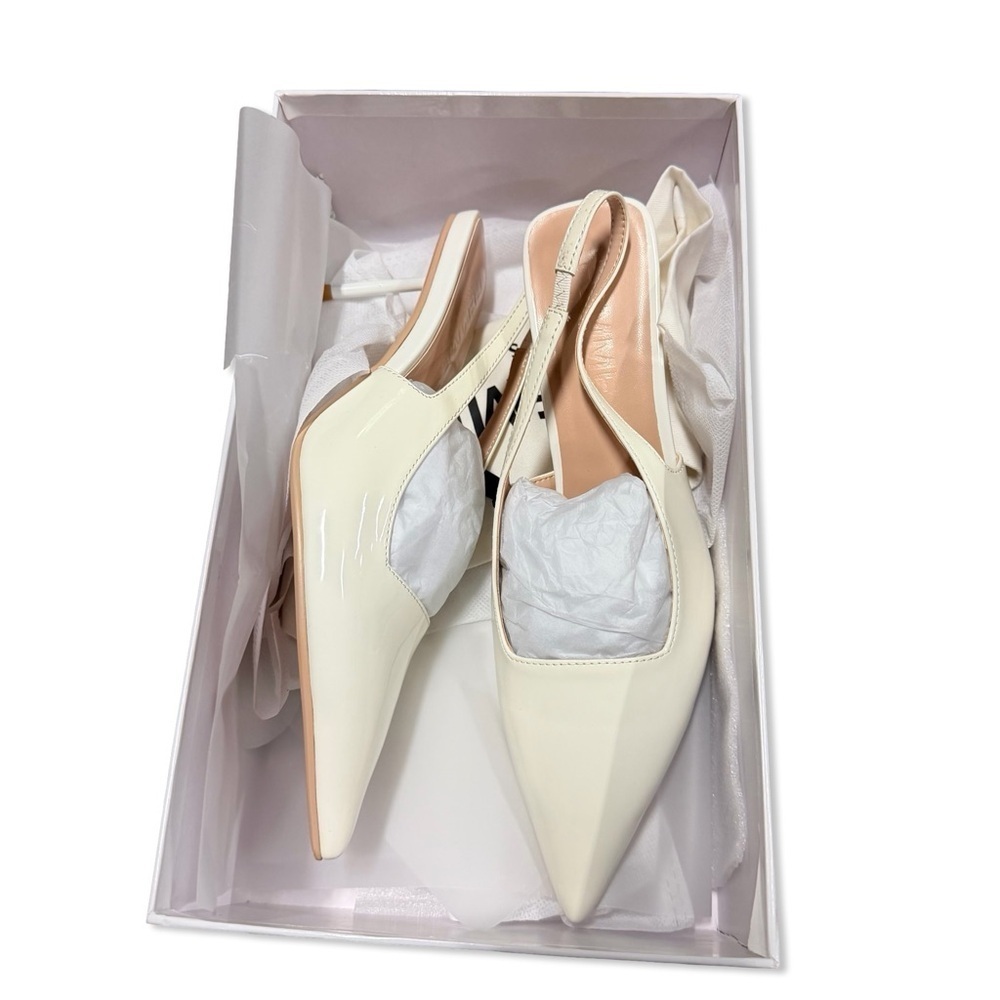 FEMME LA x REVOLVE G55 Kitten Heels shoes White cream Slingbacks 7 - Picture 6 of 13